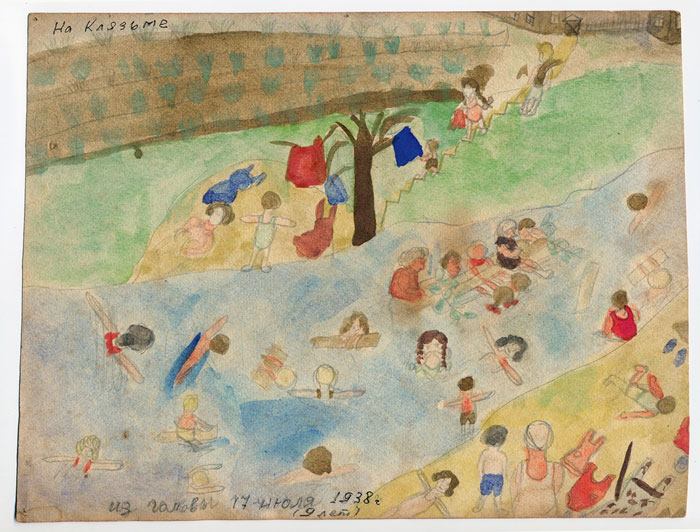 «Пляж на Клязьме». 1938 год. Школьный рисунок Евы Смирновой