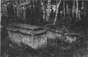 Деревенское кладбище в Селиванихе. Надгробия над могилами Елисеевых Никиты Елисеевича и его жены Акилины Артемьевны. Фото 1977 г.