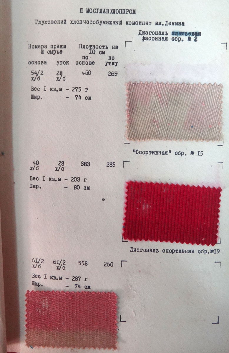 Образцы тканей Глуховского комбината им. В. И. Ленина