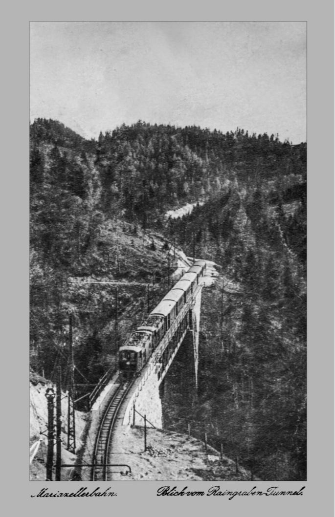 Электропоезд в горах Австрии.  Почтовая открытка 1922г.