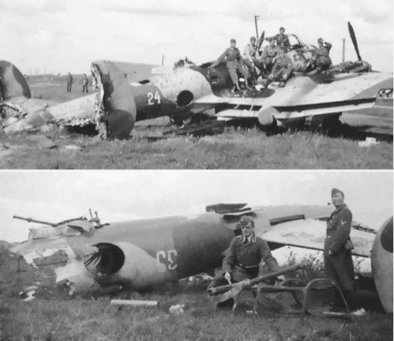 Бомбардировщики Пе-2 из 410-го БАП, уничтоженные  авиацией противника на аэродроме Витебск 5 июля 1941 года