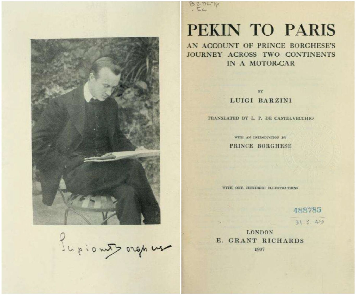Фронтиспис книги Л. Барзини об участии принца Боргезе в автопробеге Пекин-Париж
