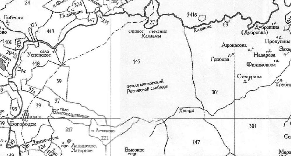 Фрагмент карты из работы В.С. Кусова  Земли Московской губернии в XVIII в. М., 2004. Т.3.