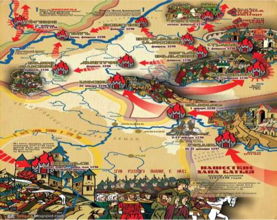 Пути передвижения монгольского войска от Владимира к Москве в январе-феврале 1238 года.