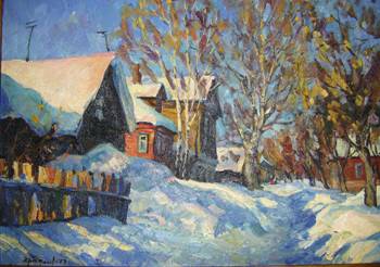 Юрий Александрович Федоренков. Заснеженная улица. 2002 год 