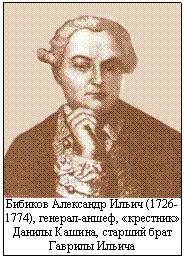 Бибиков Александр Ильич (1726-1774), генерал-аншеф, «крестник» Данилы Кашина, старший брат Гаврилы Ильича  